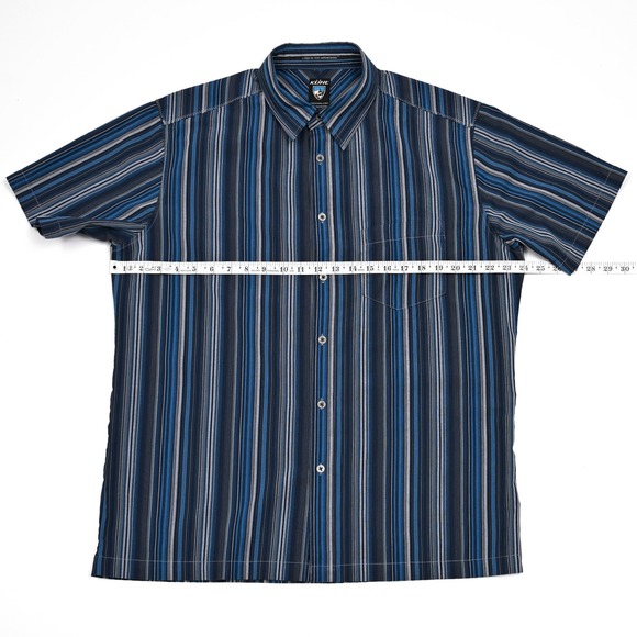 Kuhl Shirt Button Down Short Sleeve Blue Striped Hiking Men's Large Poly Blend - Picture 4 of 7